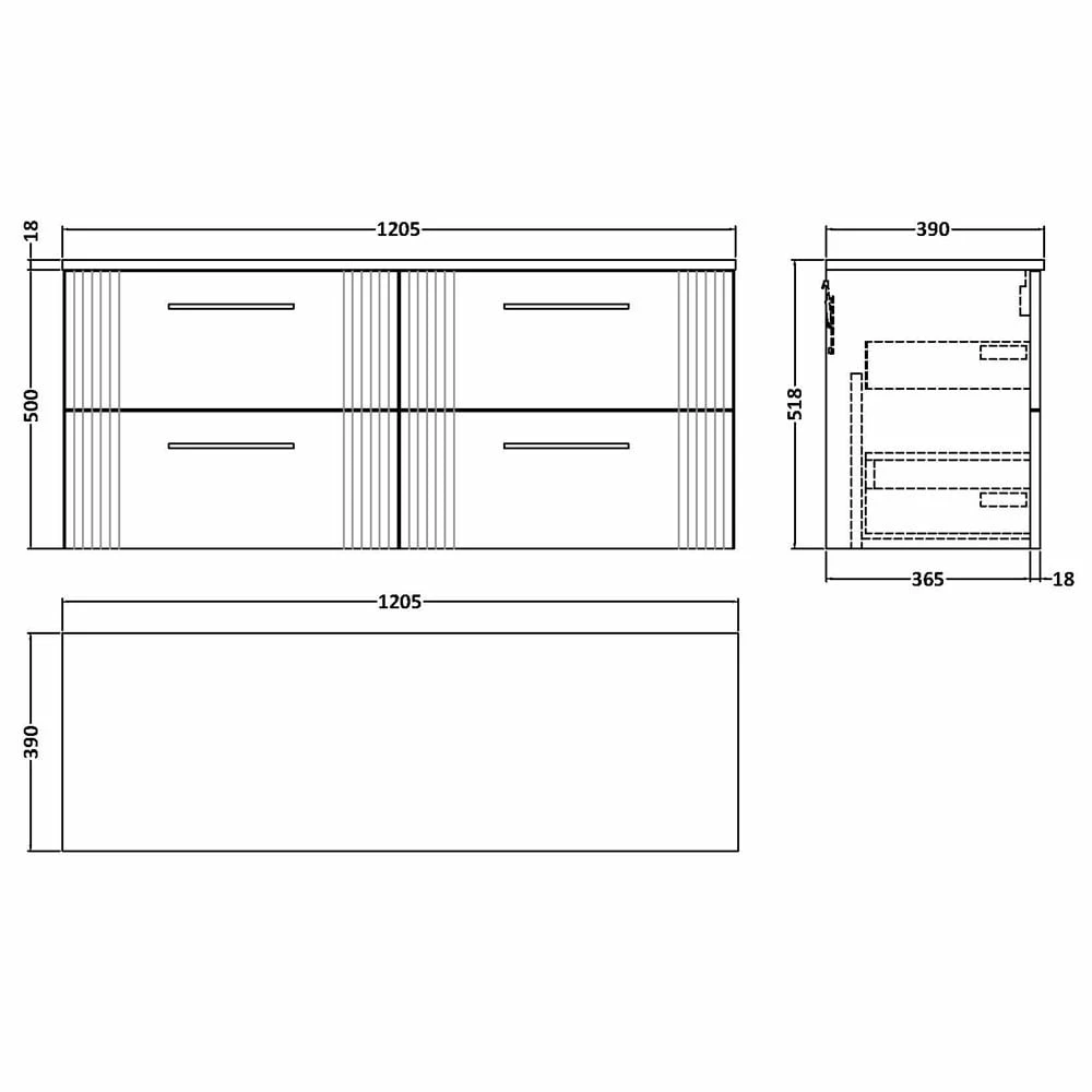 Nuie Deco Satin Grey 1200 Wall Hung 4-Drawer Vanity Unit & Worktop 3 Nuie Deco Satin Grey 1200 Wall Hung 4-Drawer Vanity Unit & Worktop - Image 3