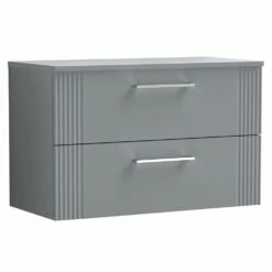 Nuie Deco Satin Grey 800mm Wall Hung 2-Drawer Vanity Unit & Worktop