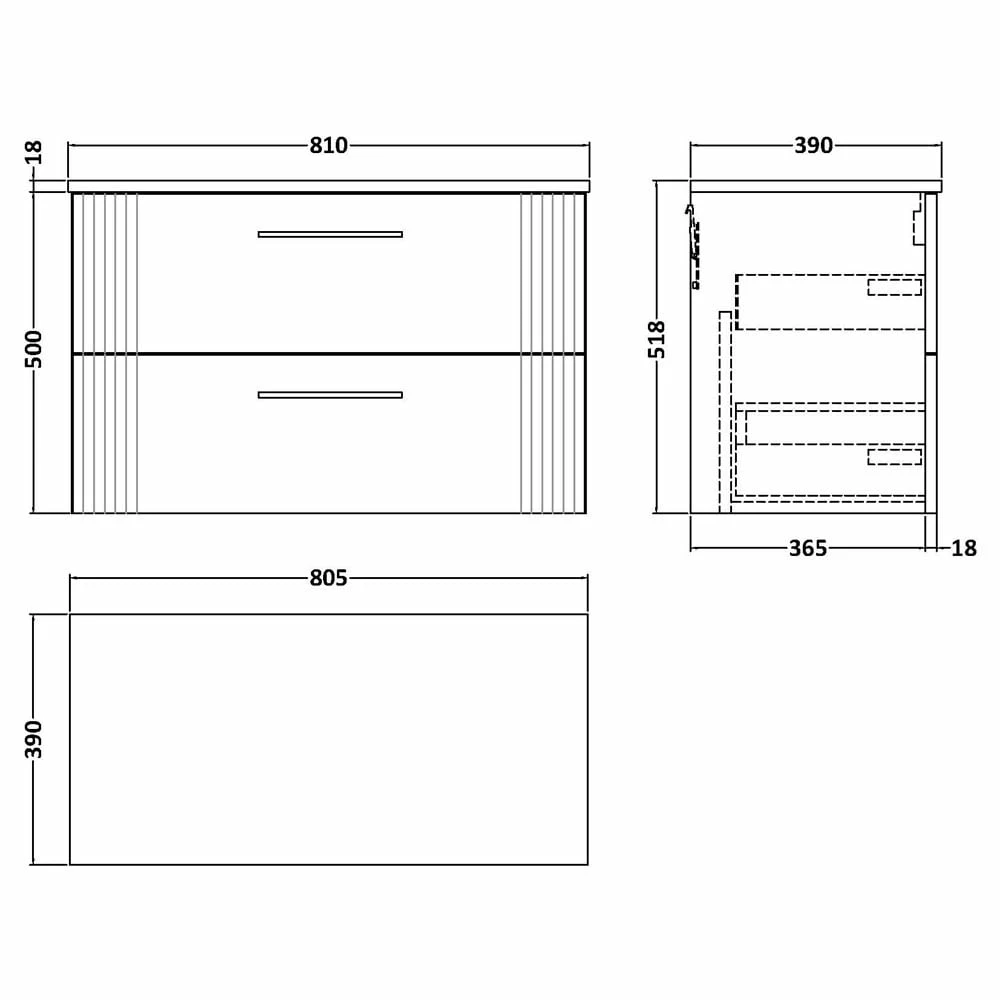 Nuie Deco Satin Grey 800mm Wall Hung 2-Drawer Vanity Unit & Worktop 3 Nuie Deco Satin Grey 800mm Wall Hung 2-Drawer Vanity Unit & Worktop - Image 3