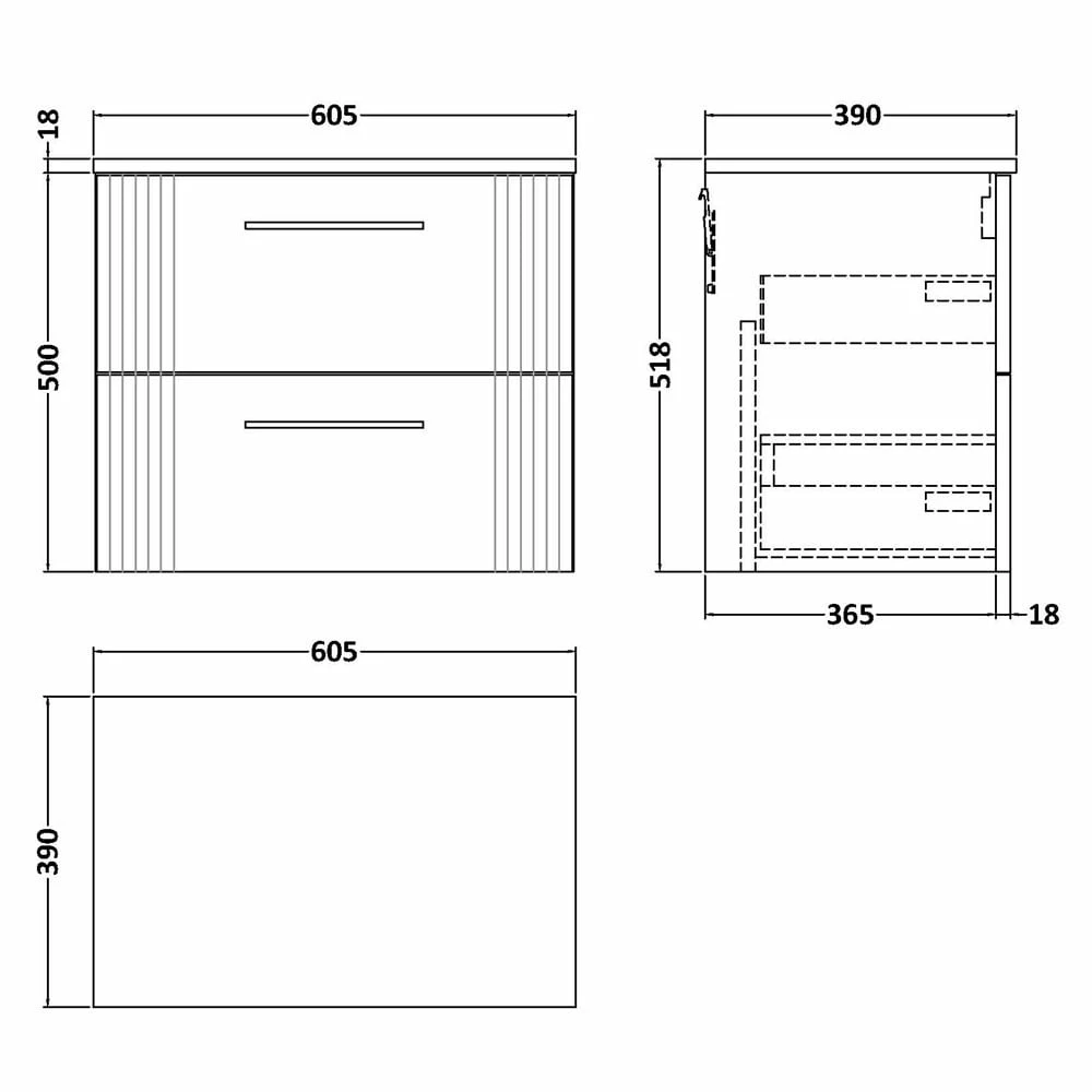 Nuie Deco Satin Reed Green 600mm Wall Hung 2-Drawer Vanity Unit & Worktop 3 Nuie Deco Satin Reed Green 600mm Wall Hung 2-Drawer Vanity Unit & Worktop - Image 3