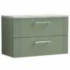 Nuie Deco Satin Reed Green 800mm Wall Hung 2-Drawer Vanity Unit & Laminate Top