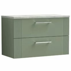 Nuie Deco Satin Reed Green 800mm Wall Hung 2-Drawer Vanity Unit & Laminate Top