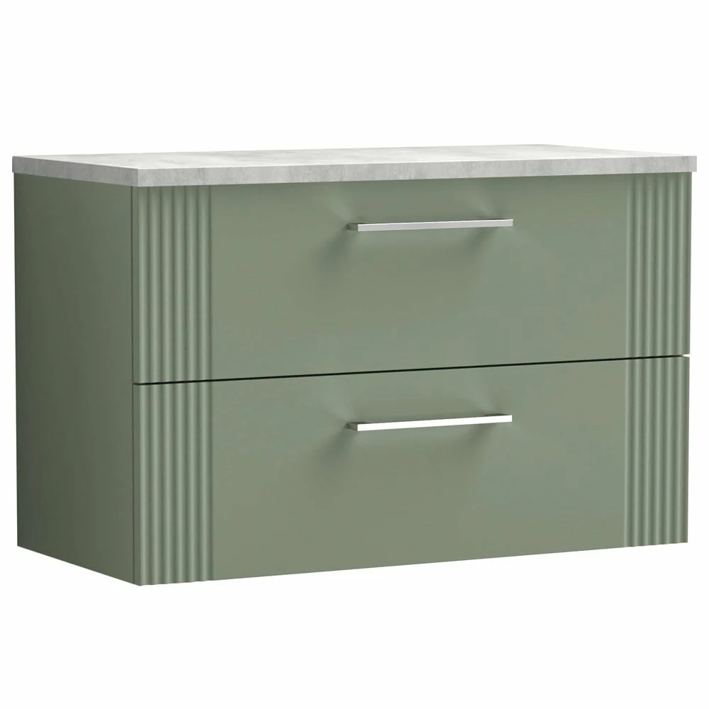 Nuie Deco Satin Reed Green 800mm Wall Hung 2-Drawer Vanity Unit & Laminate Top 1 Nuie Deco Satin Reed Green 800mm Wall Hung 2-Drawer Vanity Unit & Laminate Top