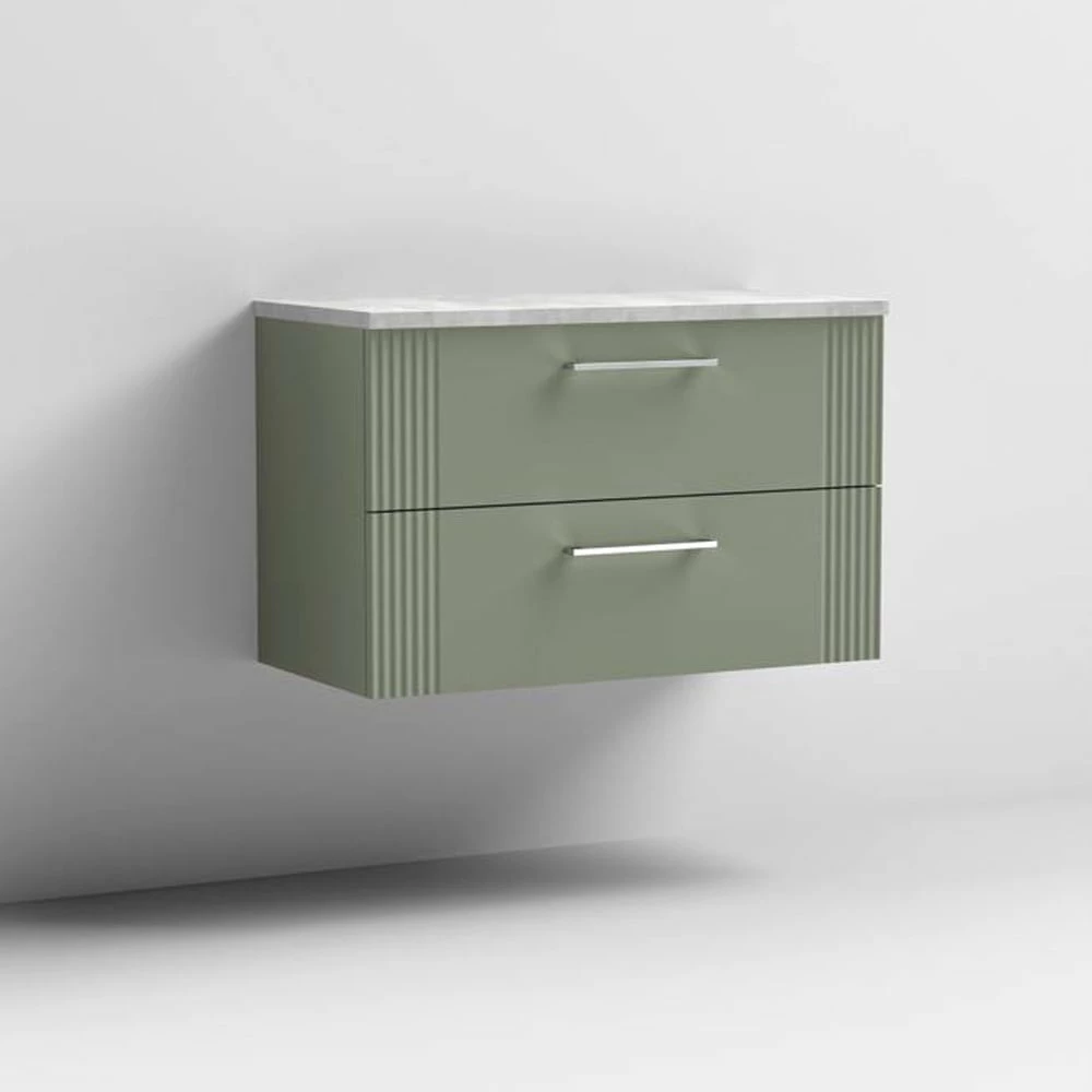 Nuie Deco Satin Reed Green 800mm Wall Hung 2-Drawer Vanity Unit & Laminate Top 2 Nuie Deco Satin Reed Green 800mm Wall Hung 2-Drawer Vanity Unit & Laminate Top - Image 2