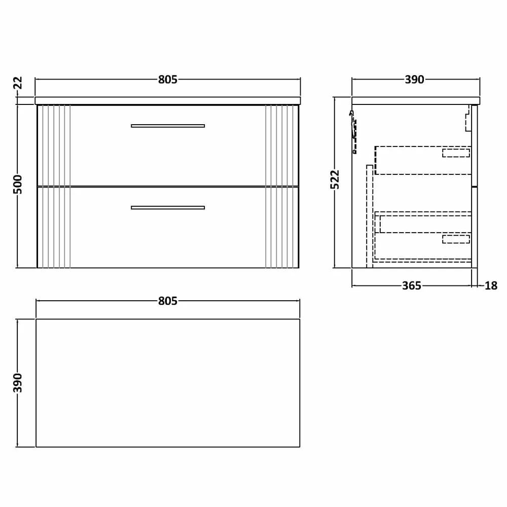 Nuie Deco Satin Reed Green 800mm Wall Hung 2-Drawer Vanity Unit & Laminate Top 3 Nuie Deco Satin Reed Green 800mm Wall Hung 2-Drawer Vanity Unit & Laminate Top - Image 3