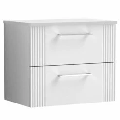 Nuie Deco Satin White 600mm Wall Hung 2-Drawer Vanity Unit & Worktop