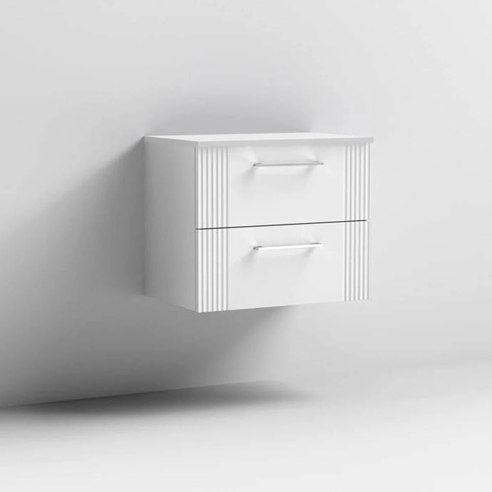 Nuie Deco Satin White 600mm Wall Hung 2-Drawer Vanity Unit & Worktop 2 Nuie Deco Satin White 600mm Wall Hung 2-Drawer Vanity Unit & Worktop - Image 2