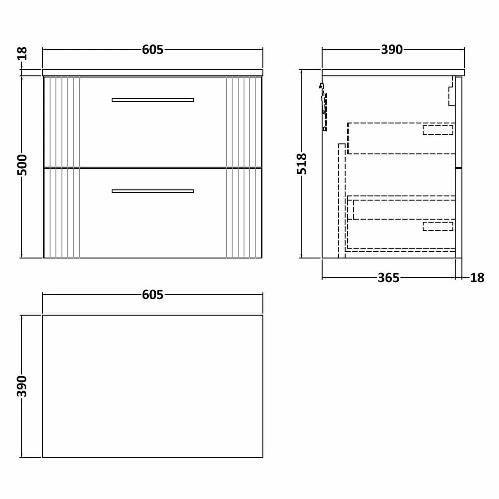 Nuie Deco Satin White 600mm Wall Hung 2-Drawer Vanity Unit & Worktop 3 Nuie Deco Satin White 600mm Wall Hung 2-Drawer Vanity Unit & Worktop - Image 3