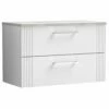 Nuie Deco Satin White 800mm Wall Hung 2-Drawer Vanity Unit & Laminate Top
