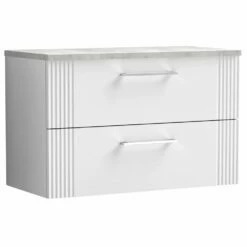 Nuie Deco Satin White 800mm Wall Hung 2-Drawer Vanity Unit & Laminate Top