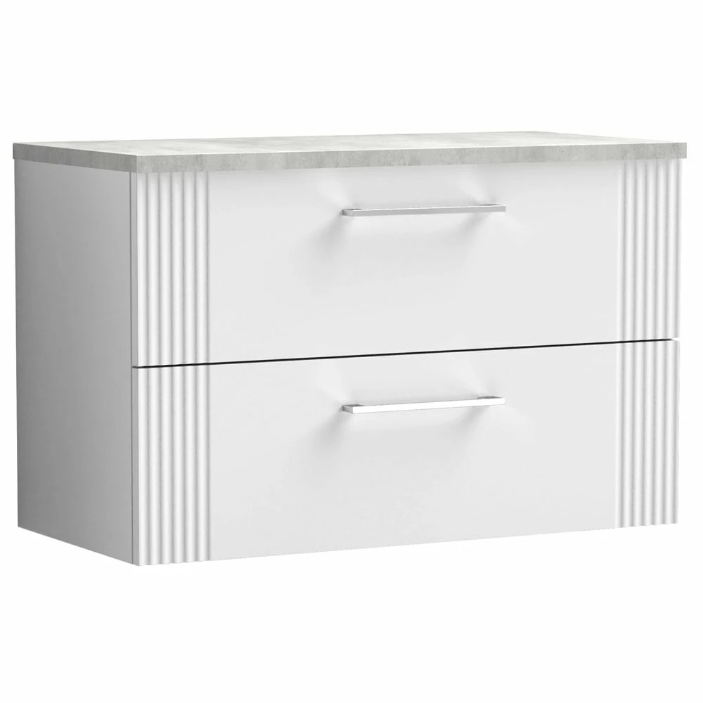 Nuie Deco Satin White 800mm Wall Hung 2-Drawer Vanity Unit & Laminate Top 1 Nuie Deco Satin White 800mm Wall Hung 2-Drawer Vanity Unit & Laminate Top