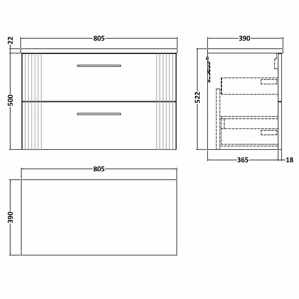 Nuie Deco Satin White 800mm Wall Hung 2-Drawer Vanity Unit & Laminate Top 3 Nuie Deco Satin White 800mm Wall Hung 2-Drawer Vanity Unit & Laminate Top - Image 3