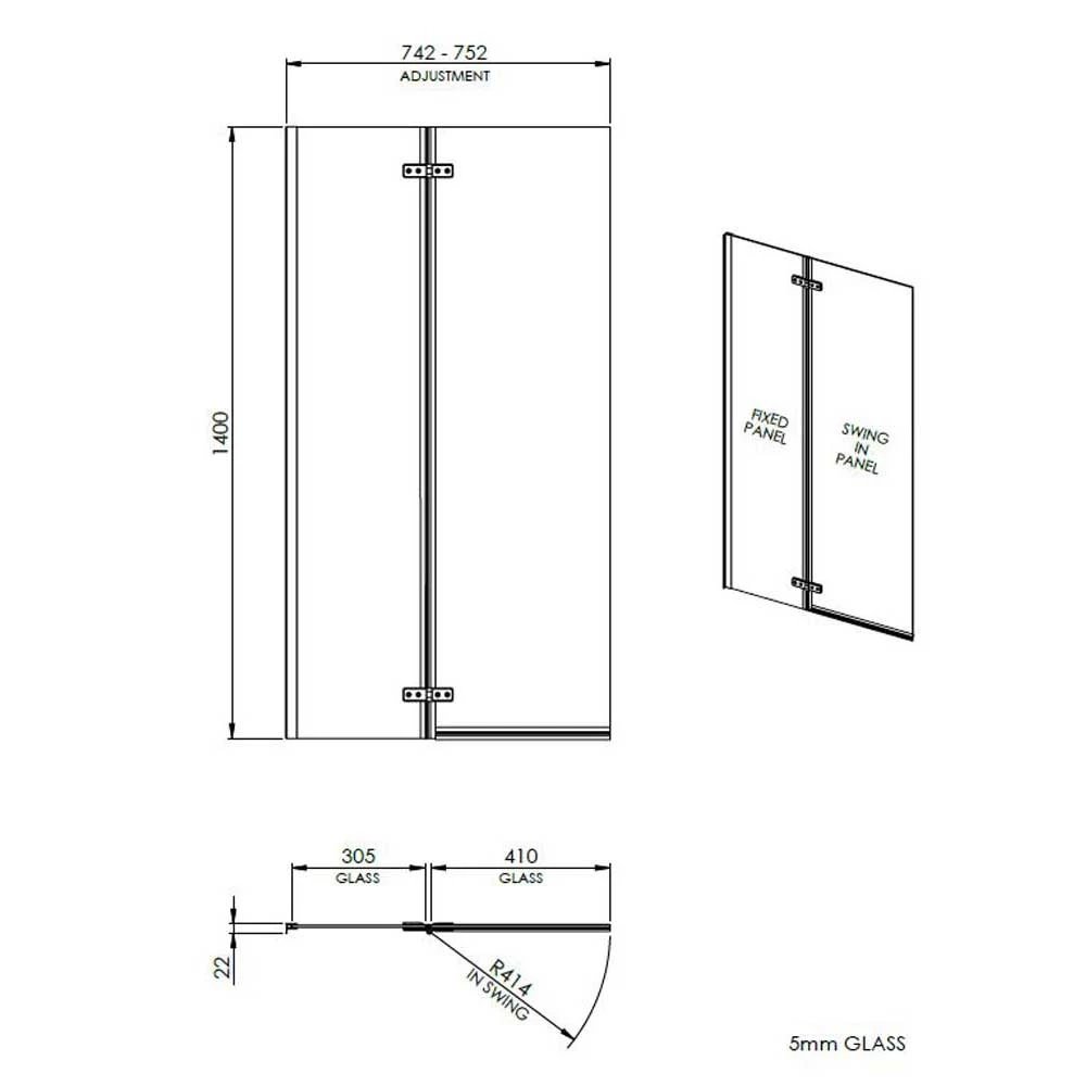 Nuie Ella Straight Hinged Bath Screen - ERSS1 4 Nuie Ella Straight Hinged Bath Screen - ERSS1 - Image 4