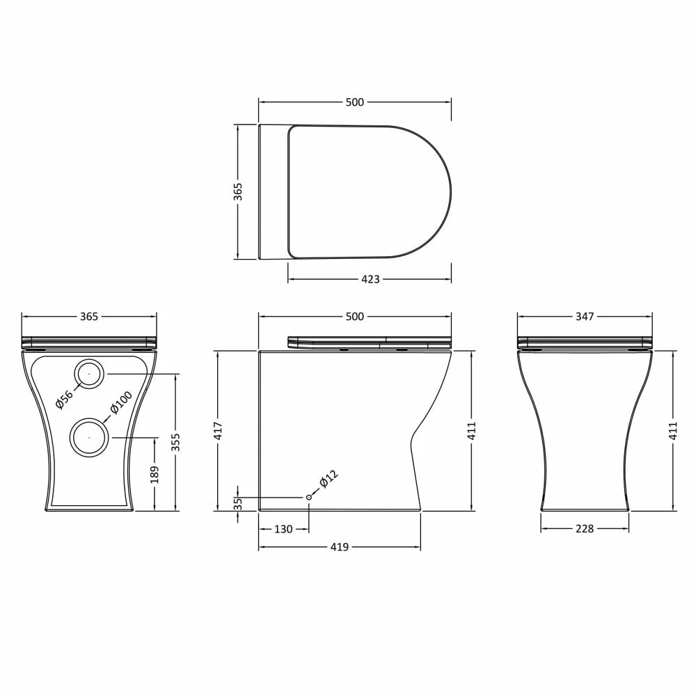 Nuie Freya White Back To Wall Toilet Pan & Soft Close Seat - NCG306 2 Nuie Freya White Back To Wall Toilet Pan & Soft Close Seat - NCG306 - Image 2