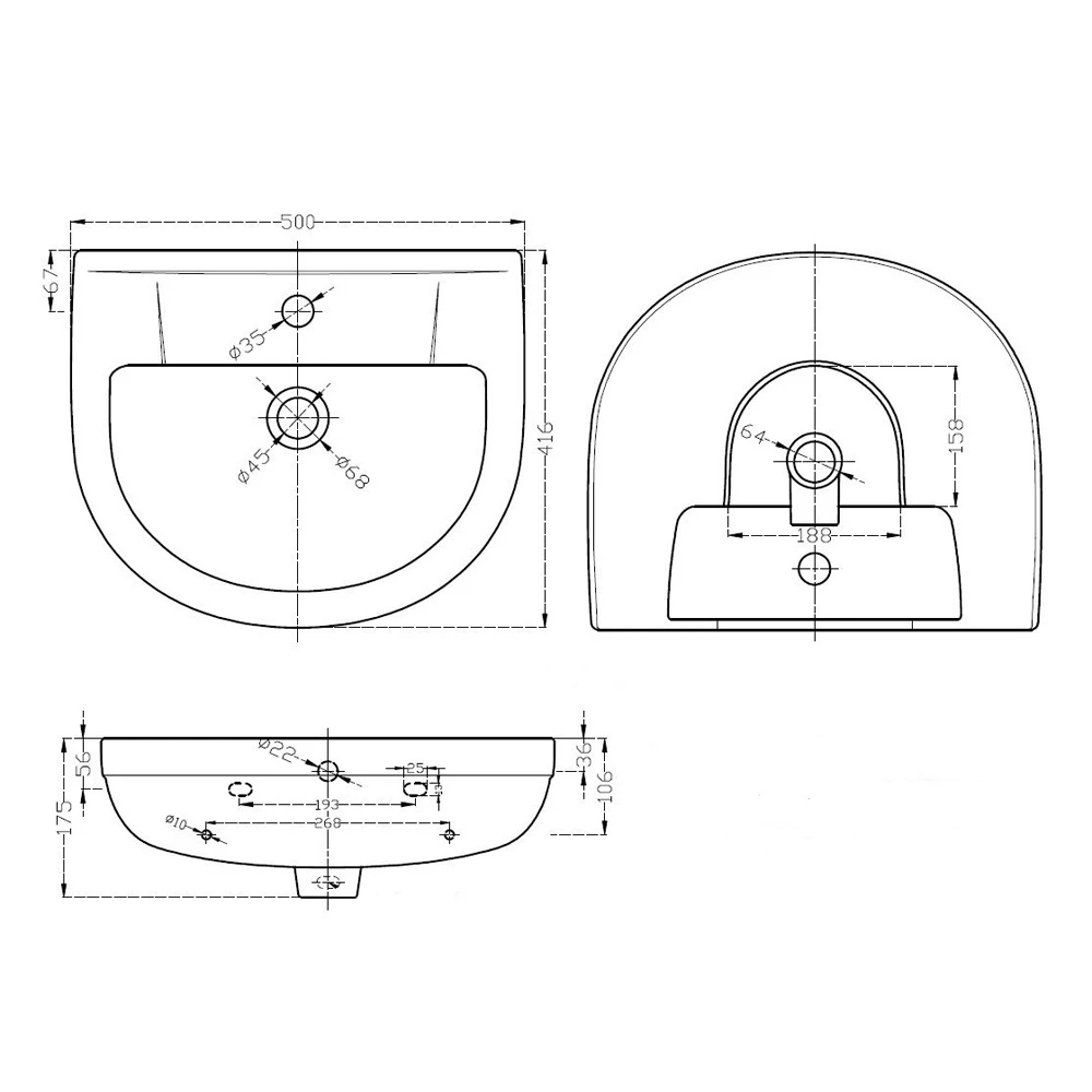 Nuie Harmony 500x416 2th White Basin & Semi Pedestal CHM004 3 Nuie Harmony 500x416 2th White Basin & Semi Pedestal CHM004 - Image 3