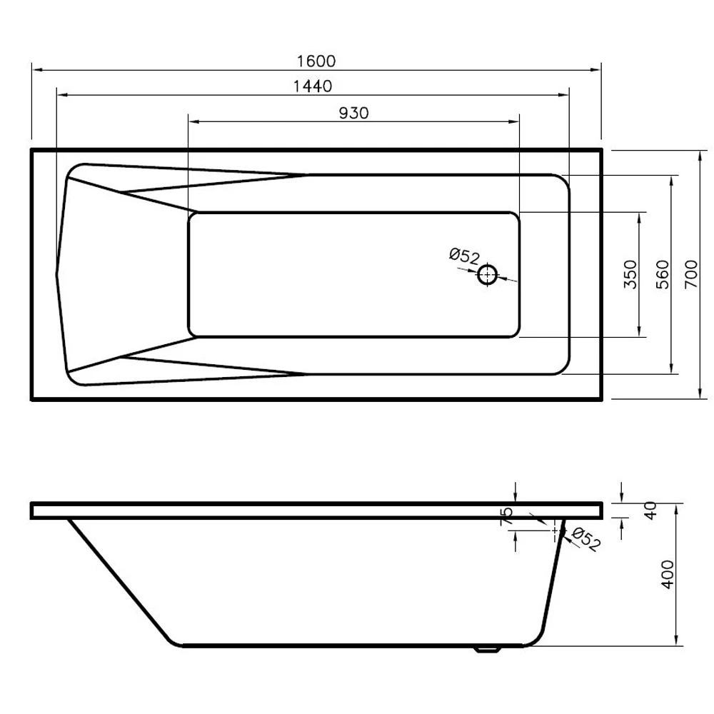 Nuie Linton Square Single Ended Straight Bath 1600x700 3 Nuie Linton Square Single Ended Straight Bath 1600x700 - Image 3