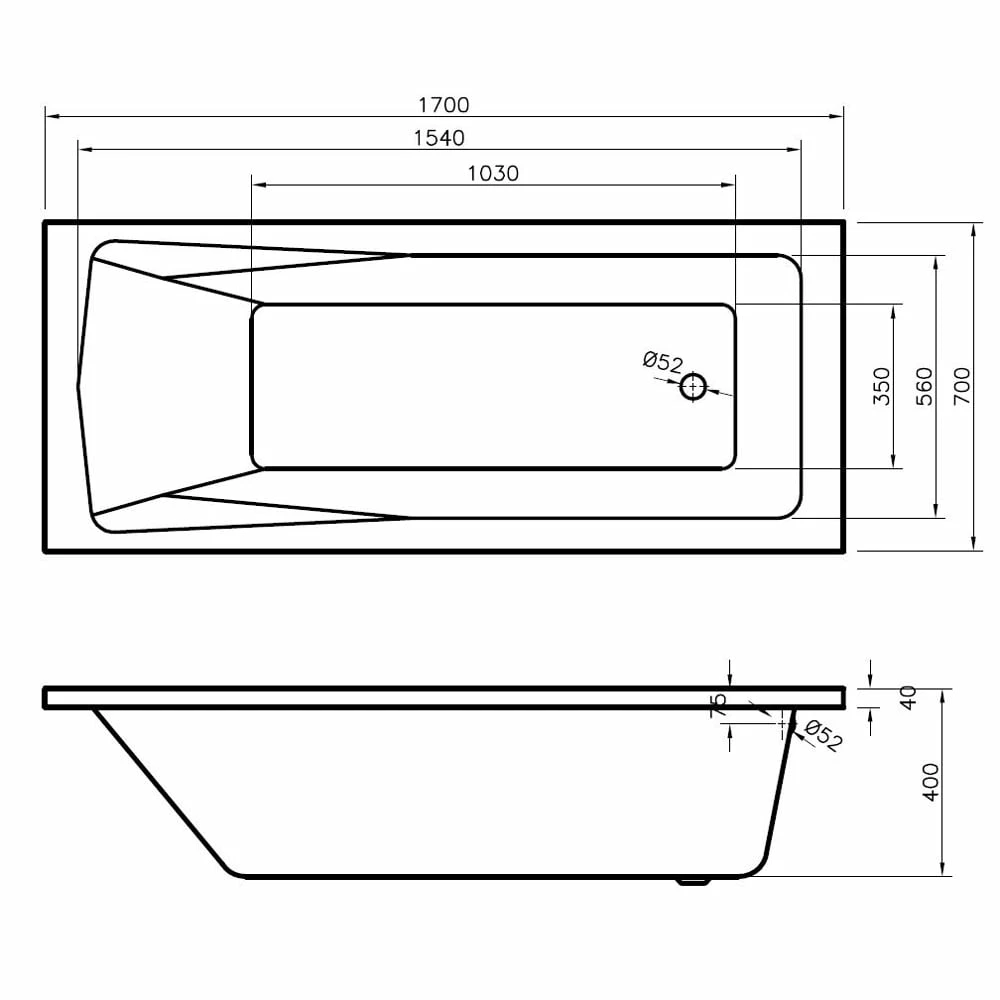 Nuie Linton Square Single Ended Straight Bath 1700x700 & Front Panel 4 Nuie Linton Square Single Ended Straight Bath 1700x700 & Front Panel - Image 4