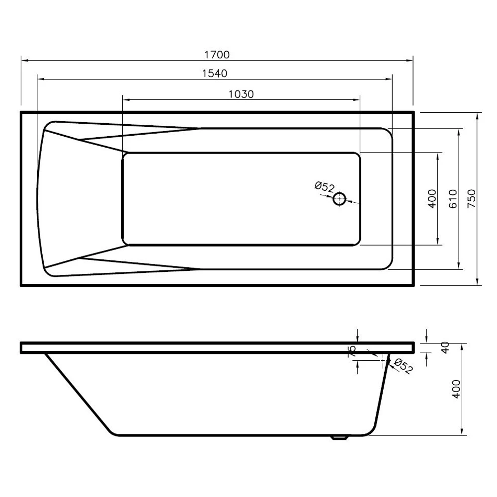 Nuie Linton Square Single Ended Straight Bath 1700x750 3 Nuie Linton Square Single Ended Straight Bath 1700x750 - Image 3
