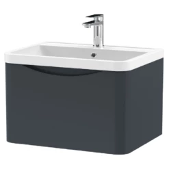 Nuie Lunar Satin Anthracite 600 Wall Hung 1-Drawer Vanity Unit & Basin