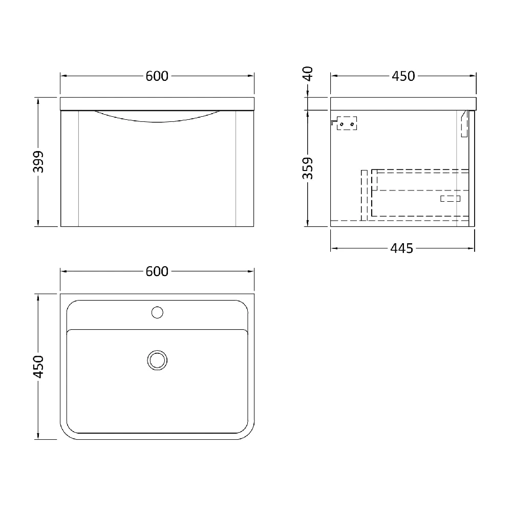 Nuie Lunar Satin Anthracite 600 Wall Hung 1-Drawer Vanity Unit & Basin 3 Nuie Lunar Satin Anthracite 600 Wall Hung 1-Drawer Vanity Unit & Basin - Image 3