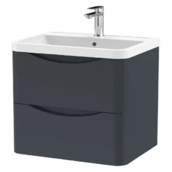 Nuie Lunar Satin Anthracite 600 Wall Hung 2-Drawer Vanity Unit & Basin