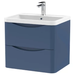 Nuie Lunar Satin Blue 600 Wall Hung 2-Drawer Vanity Unit & Basin