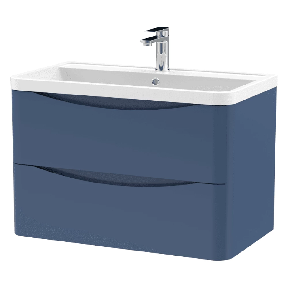 Nuie Lunar Satin Blue 800 Wall Hung 2-Drawer Vanity Unit & Basin 1 Nuie Lunar Satin Blue 800 Wall Hung 2-Drawer Vanity Unit & Basin