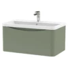 Nuie Lunar Satin Green 800 Wall Hung 1-Drawer Vanity Unit & Basin