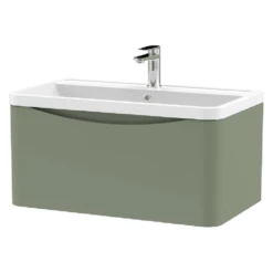 Nuie Lunar Satin Green 800 Wall Hung 1-Drawer Vanity Unit & Basin