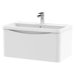 Nuie Lunar Satin Green 800 Wall Hung 1-Drawer Vanity Unit & Basin -HANSGROHE Shop nuie lunar satin green 800 wall hung 1 drawer vanity unit basin p73903 307458 image