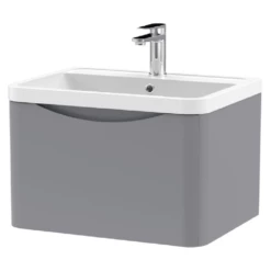 Nuie Lunar Satin Grey 600 Wall Hung 1-Drawer Vanity Unit & Basin