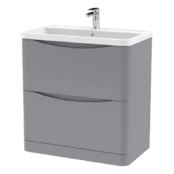 Nuie Lunar Satin Grey 800 Floor Standing 2-Drawer Vanity Unit & Basin