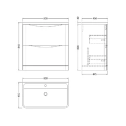 Nuie Lunar Satin Grey 800 Floor Standing 2-Drawer Vanity Unit & Basin -HANSGROHE Shop nuie lunar satin grey 800 floor standing 2 drawer vanity unit basin p73893 307434 image