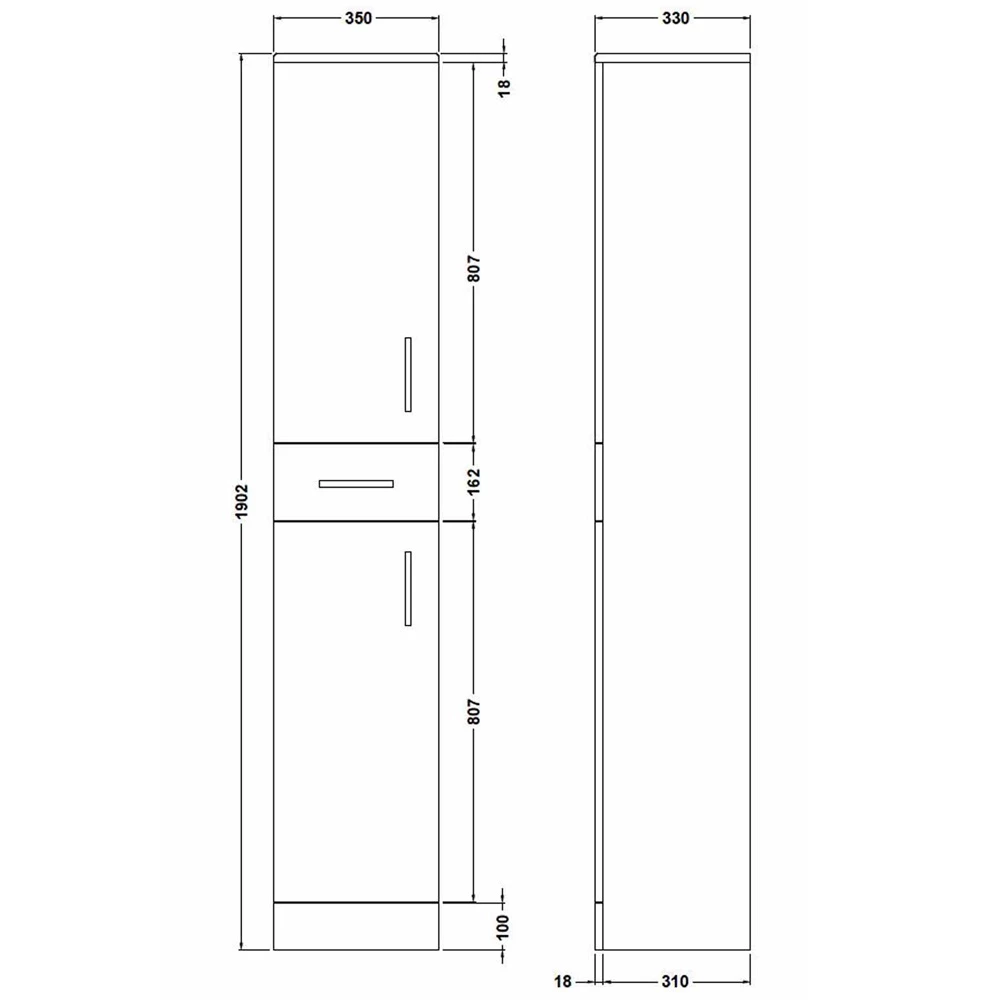 Nuie Mayford Gloss White 350x330x1900mm Tall Cabinet - PRC164 4 Nuie Mayford Gloss White 350x330x1900mm Tall Cabinet - PRC164 - Image 4