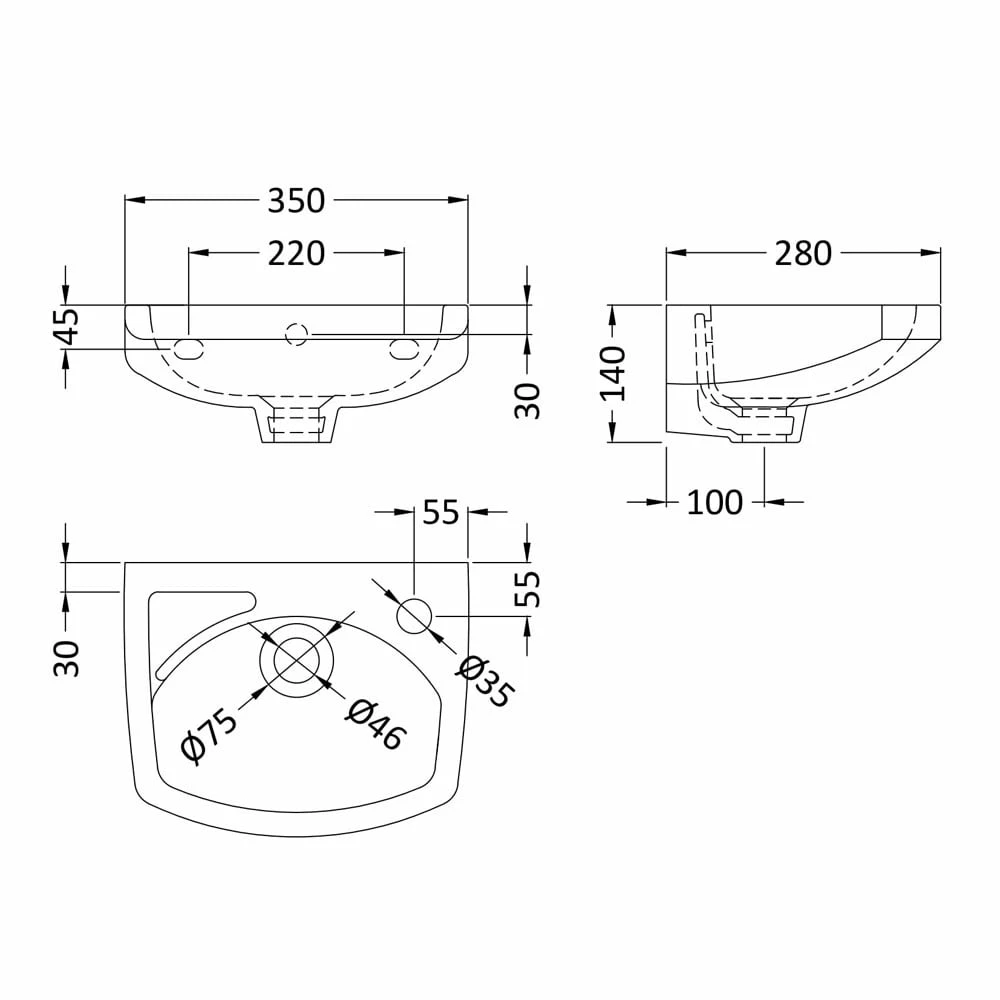 Nuie Melbourne 350x280 1th White Ceramics Wall Hung Basin NCU832 2 Nuie Melbourne 350x280 1th White Ceramics Wall Hung Basin NCU832 - Image 2
