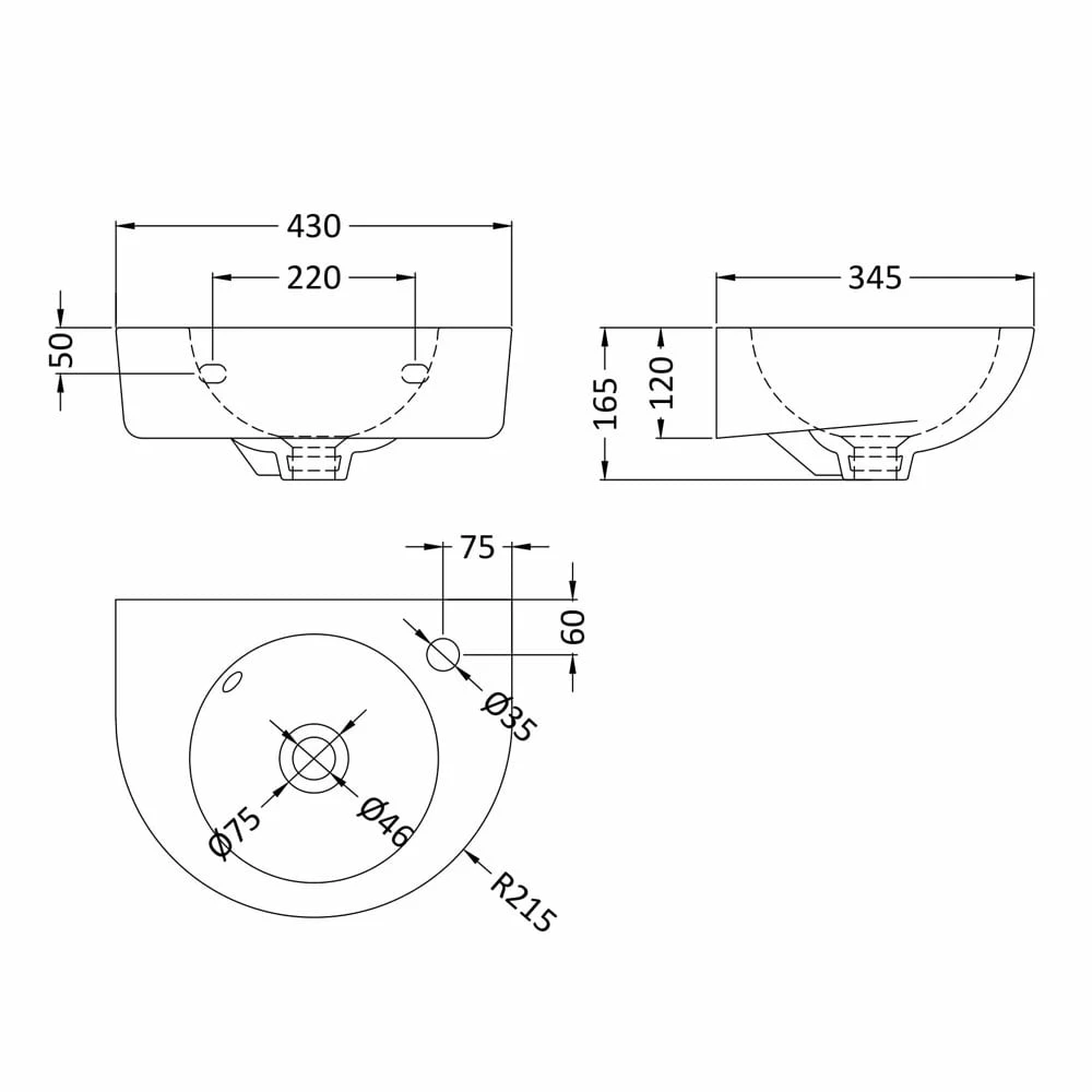 Nuie Melbourne 430x340 1th White Ceramics Wall Hung Round Basin NCU942 2 Nuie Melbourne 430x340 1th White Ceramics Wall Hung Round Basin NCU942 - Image 2