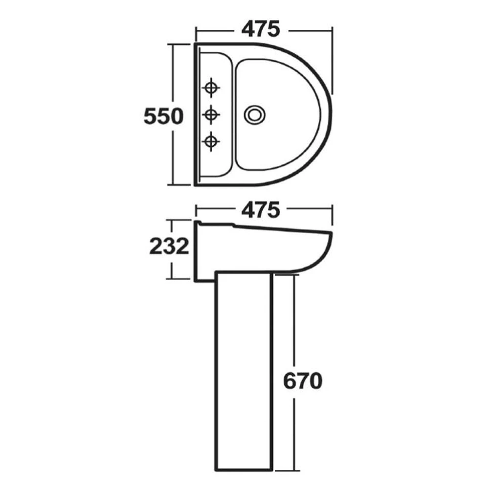 Nuie Melbourne 550x475 2th White Basin & Full Pedestal 2 Nuie Melbourne 550x475 2th White Basin & Full Pedestal - Image 2