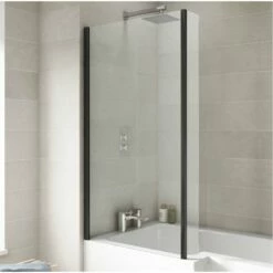 Nuie Pacific Matt Black Square Bath Screen With Fixed Return - NSBS7BP