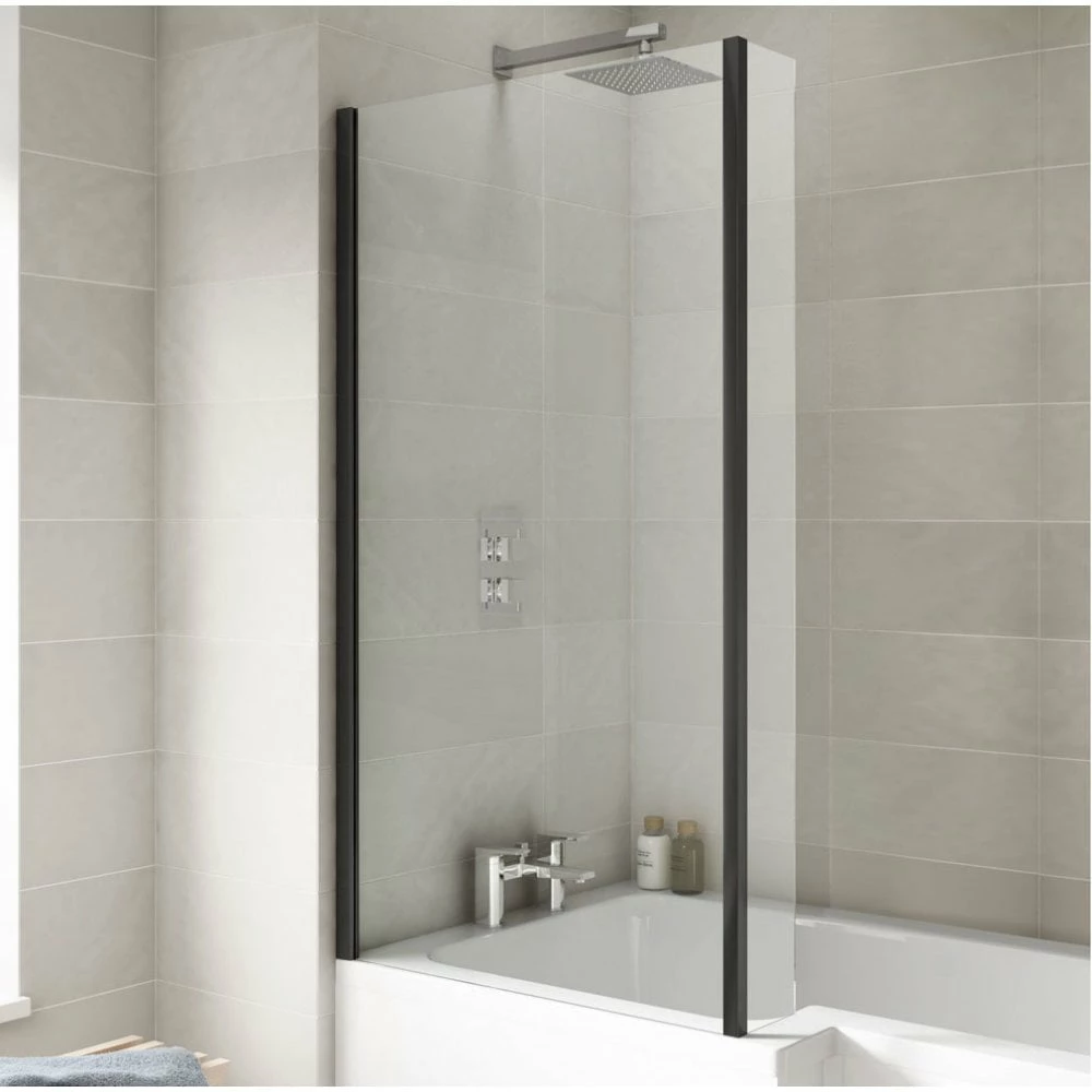 Nuie Pacific Matt Black Square Bath Screen With Fixed Return - NSBS7BP 1 Nuie Pacific Matt Black Square Bath Screen With Fixed Return - NSBS7BP