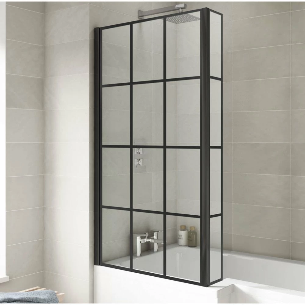 Nuie Pacific Matt Black Square Framed Bath Screen With Fixed Return - NSBS7BF 1 Nuie Pacific Matt Black Square Framed Bath Screen With Fixed Return - NSBS7BF