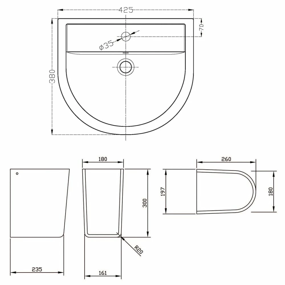Nuie Provost 420x380 1th White Basin & Semi Pedestal - CPV003 2 Nuie Provost 420x380 1th White Basin & Semi Pedestal - CPV003 - Image 2