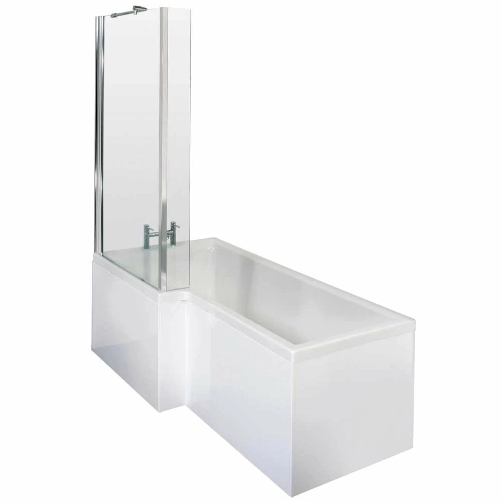Nuie Square L Shape 1500mm Shower Bath LH, Fixed Screen & White Panel 2 Nuie Square L Shape 1500mm Shower Bath LH, Fixed Screen & White Panel - Image 2