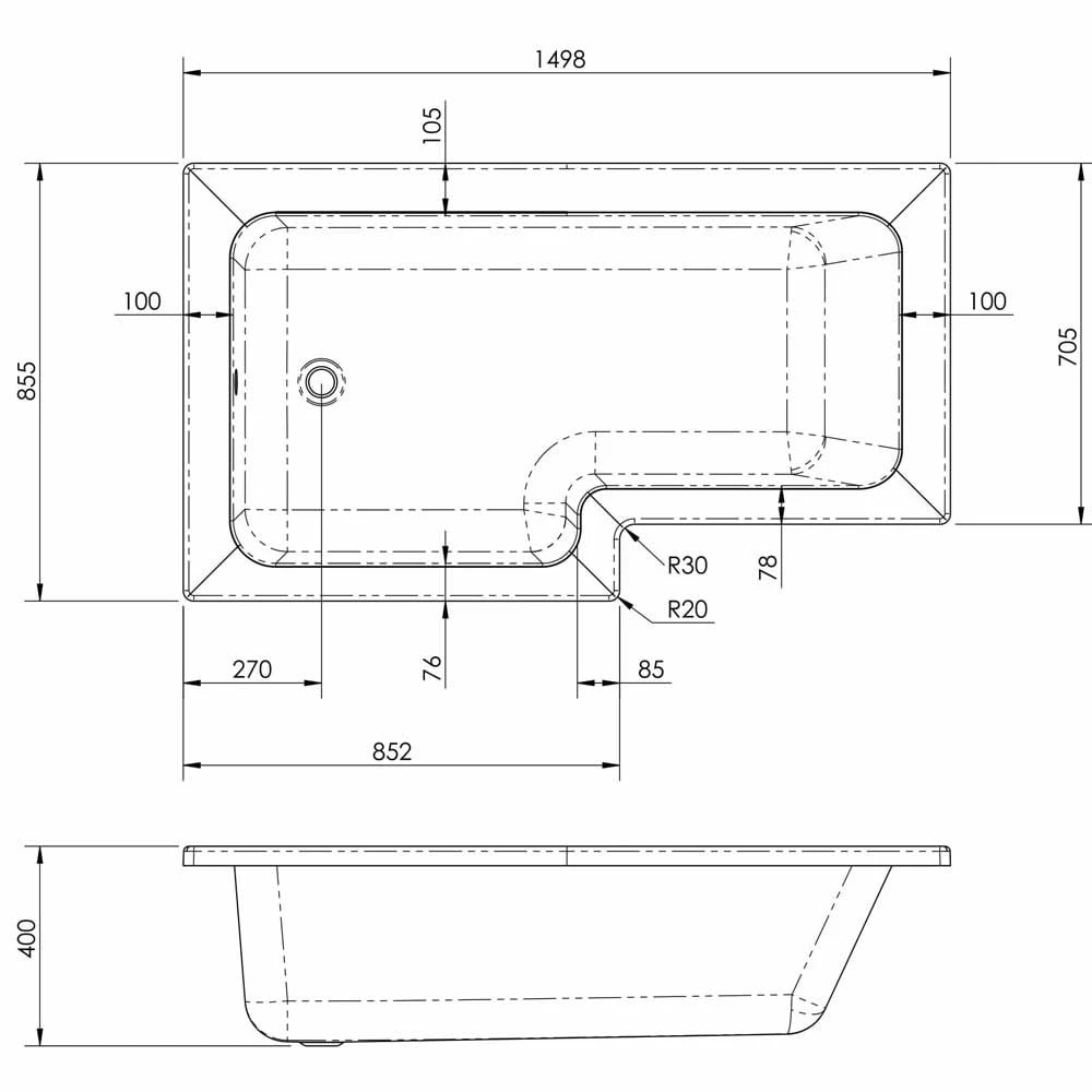 Nuie Square L Shape 1500mm Shower Bath LH, Fixed Screen & White Panel 3 Nuie Square L Shape 1500mm Shower Bath LH, Fixed Screen & White Panel - Image 3