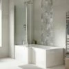 Nuie Square L Shape 1500mm Shower Bath LH, Fixed Screen & White Panel