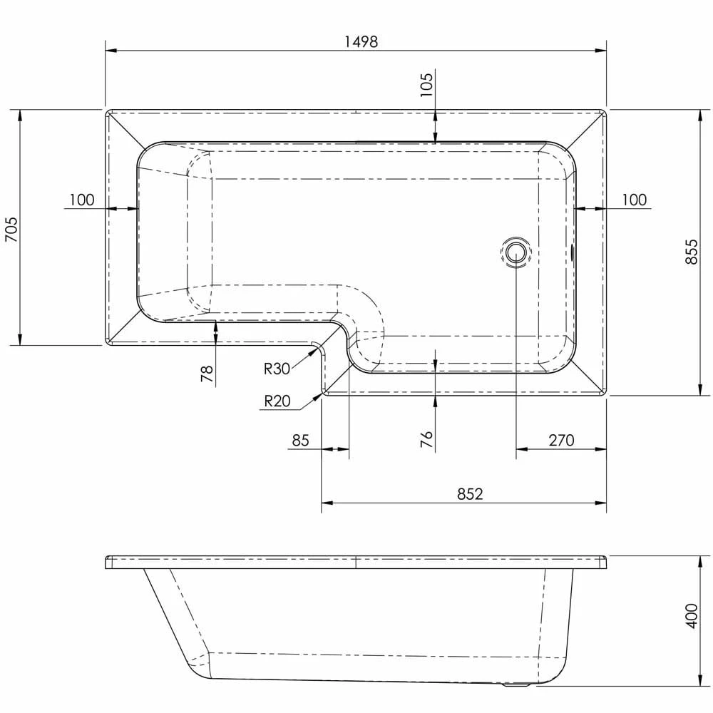 Nuie Square L Shape 1500mm Shower Bath RH, Fixed Screen & White Panel 3 Nuie Square L Shape 1500mm Shower Bath RH, Fixed Screen & White Panel - Image 3