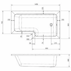 Nuie Square L Shape Single Ended Bath RH 1498x855x705 -HANSGROHE Shop nuie square l shape single ended bath rh 1498x855x705 p34035 166146 image