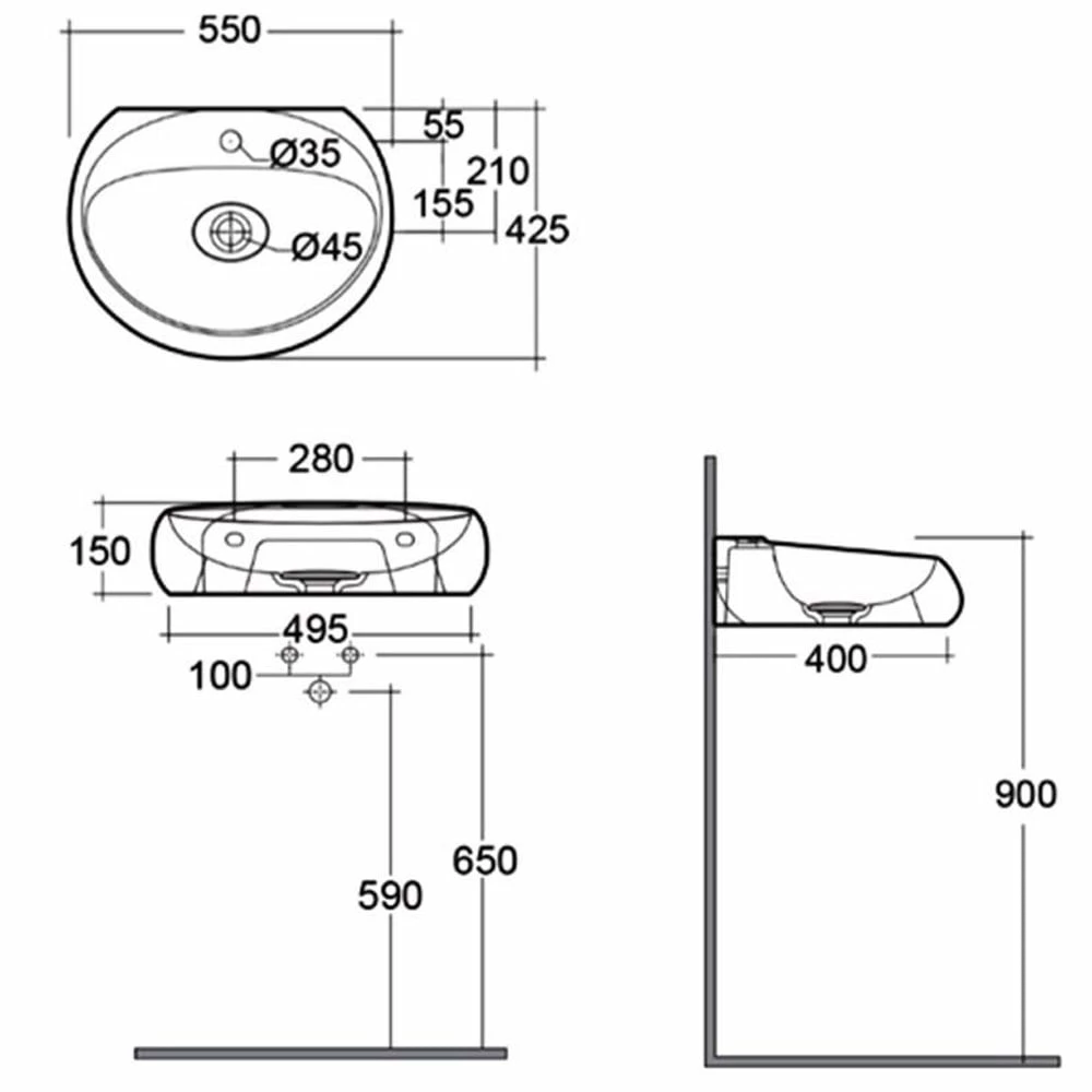 RAK Cloud 550x425 1th Alpine White Oval Wall Hung Basin CLOWB5501AWHA 3 RAK Cloud 550x425 1th Alpine White Oval Wall Hung Basin CLOWB5501AWHA - Image 3