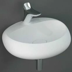 RAK Cloud Matt 550x425 1th White Oval Wall Hung Basin CLOWB5501500A
