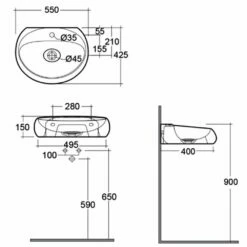 RAK Cloud Matt 550x425 1th White Oval Wall Hung Basin CLOWB5501500A -HANSGROHE Shop rak cloud matt 550x425 1th white oval wall hung basin clowb5501500a p39701 195565 image