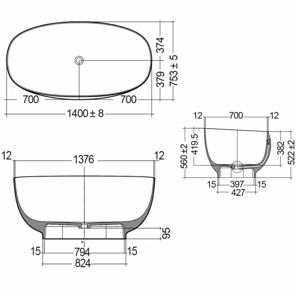 RAK Cloud Matt Greige Freestanding Bath Tub - CLOBT14075505 2 RAK Cloud Matt Greige Freestanding Bath Tub - CLOBT14075505 - Image 2
